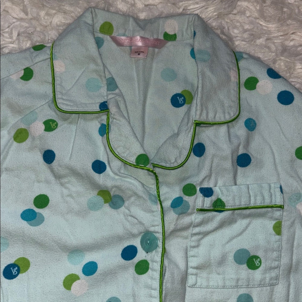Victoria’s💙Secret Polka Dots 100% Cotton 2-piece Flannel Pajama Set, Size Medium - Picture 8 of 16